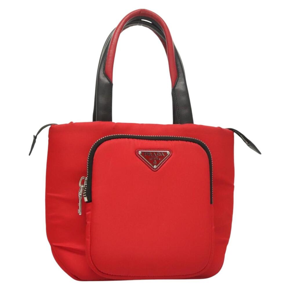 PRADA Hand Bag Nylon Red Silver